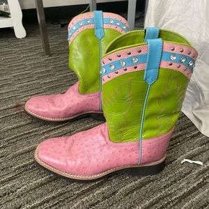 Green and pink cowboy boots
